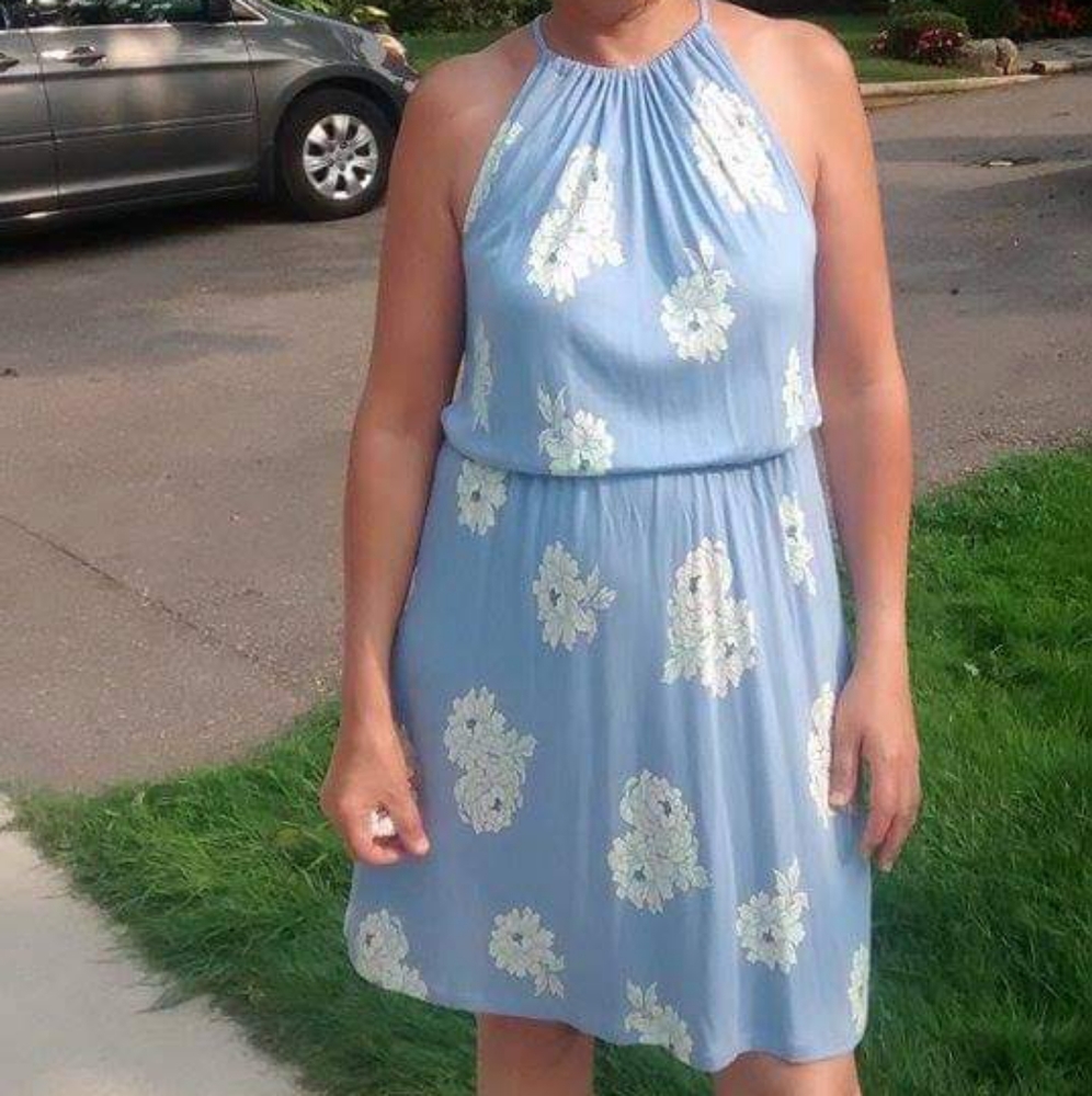 ⚡SALE⚡Light Blue & White Floral Knee Length Halter Neck Dress from Old Navy